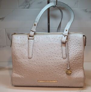 Brahmin Cream Ostrich Leather Satchel Bag EUC